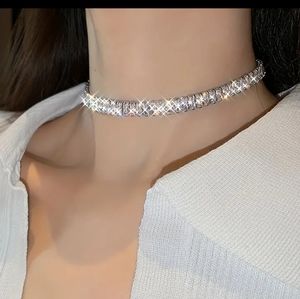 Brand New Womens CZ Choker Necklace w/ Baguette Cut CZs